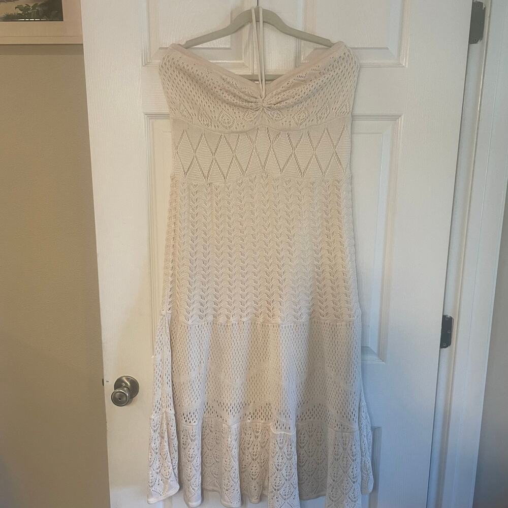 Anthropologie FARM Rio Crochet Dress Cream Ivory Size XL